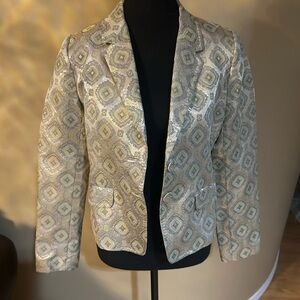 J. Crew Metallic Geometric Blazer in Cream and Silver